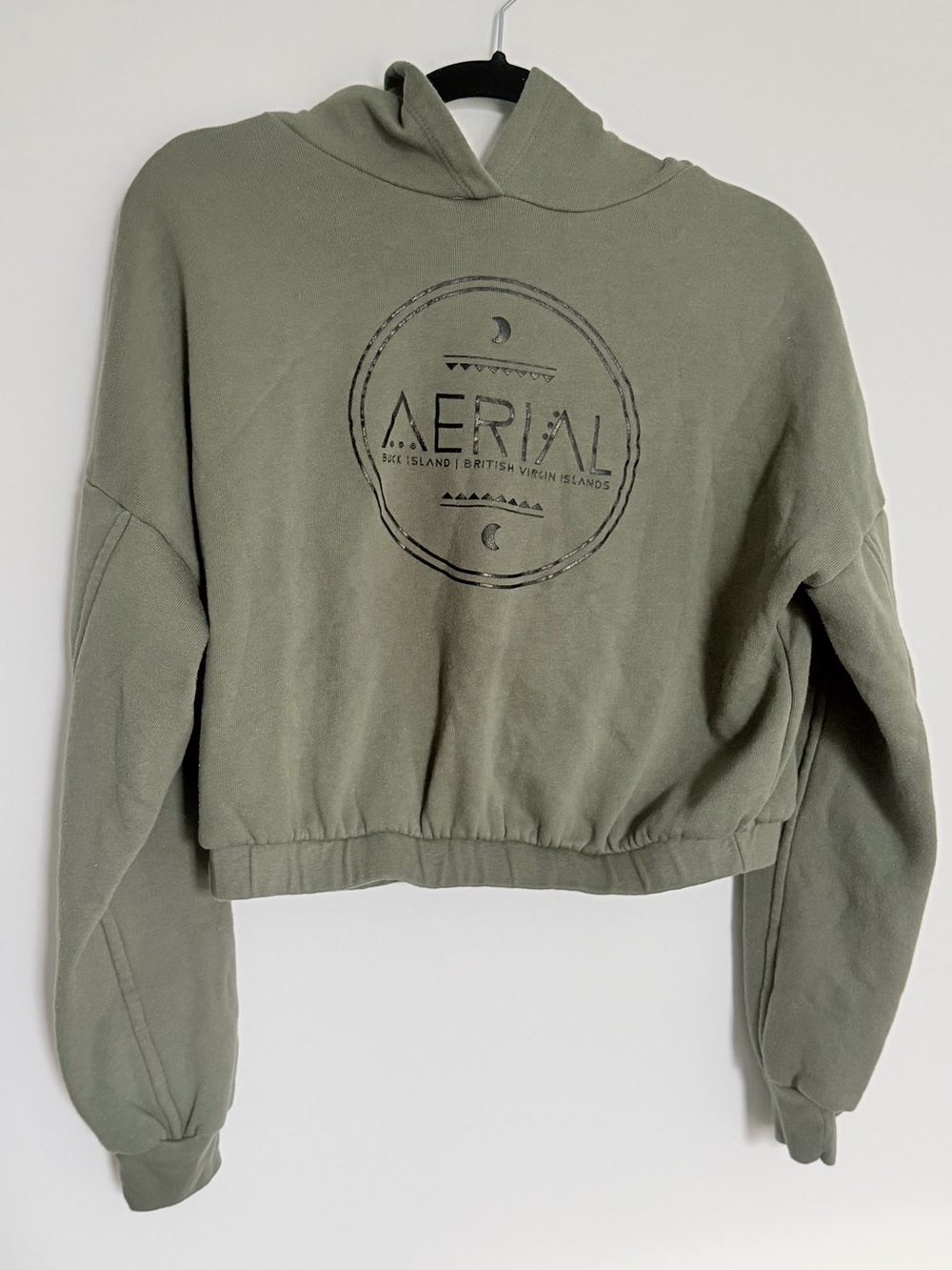 Aerial British Virgin Islands Buck Island Olive Cropped Hoodie with Logo
